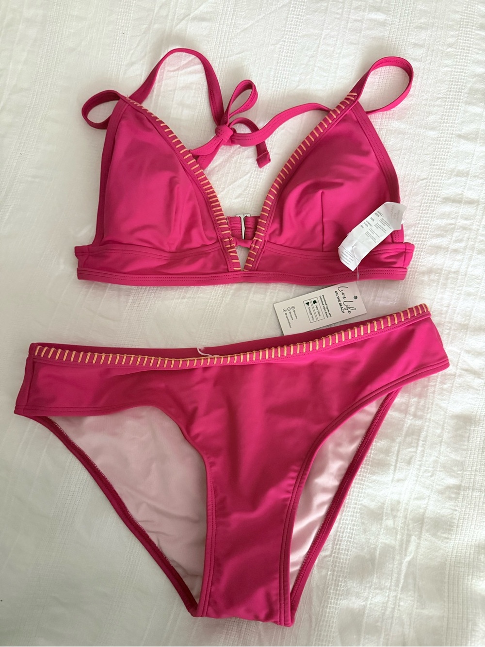 Cupshe Rose Pink V-Stitch Halter Bikini M - Picture 4 of 6